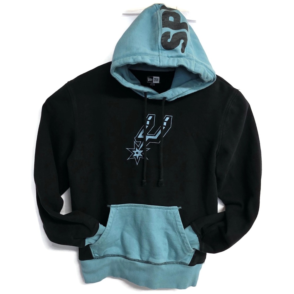 New Era San Antonio Spurs Hoodie Mens Small Black Teal Colorblock NBA Pullover